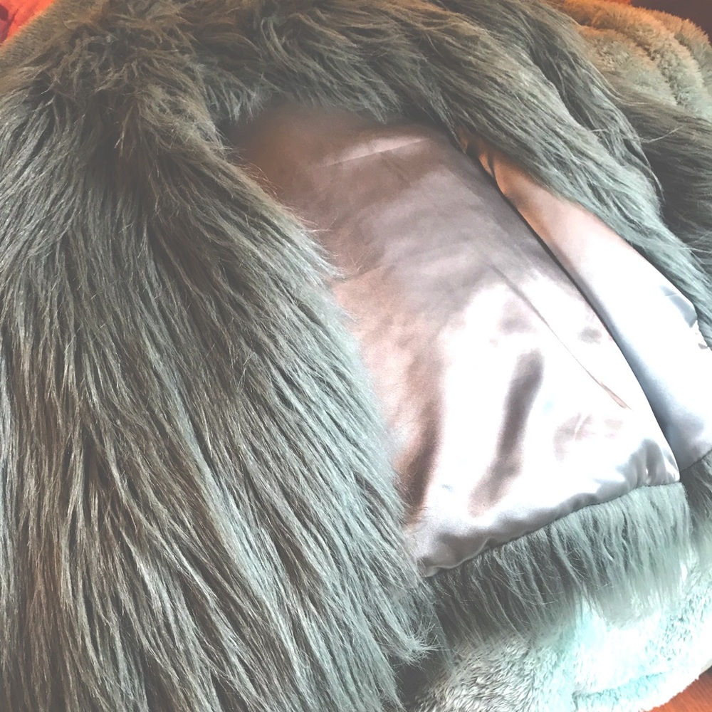 Faux Mongolian lamb jacket Soft green UP FOR SALE NOW !!!!     Not for sale now.